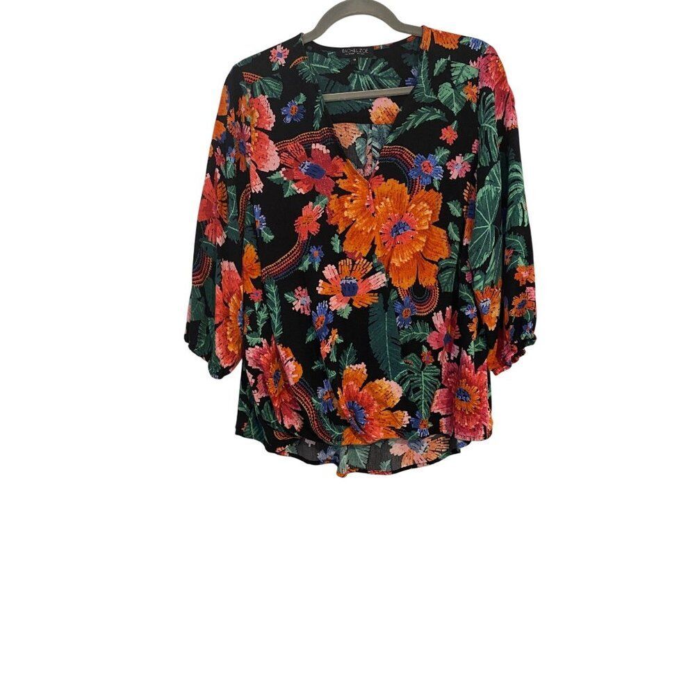 Rachel Zoe Top Women’s Size 1X Multicolor Floral 3/4 Sleeve Faux Wrap Blouse
